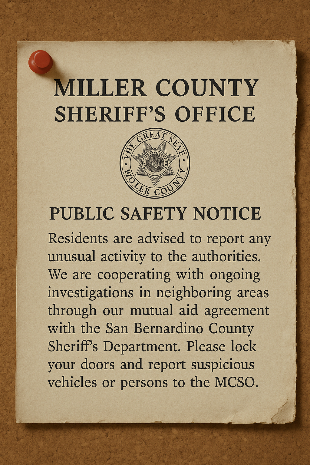 County Sheriff Public Notice